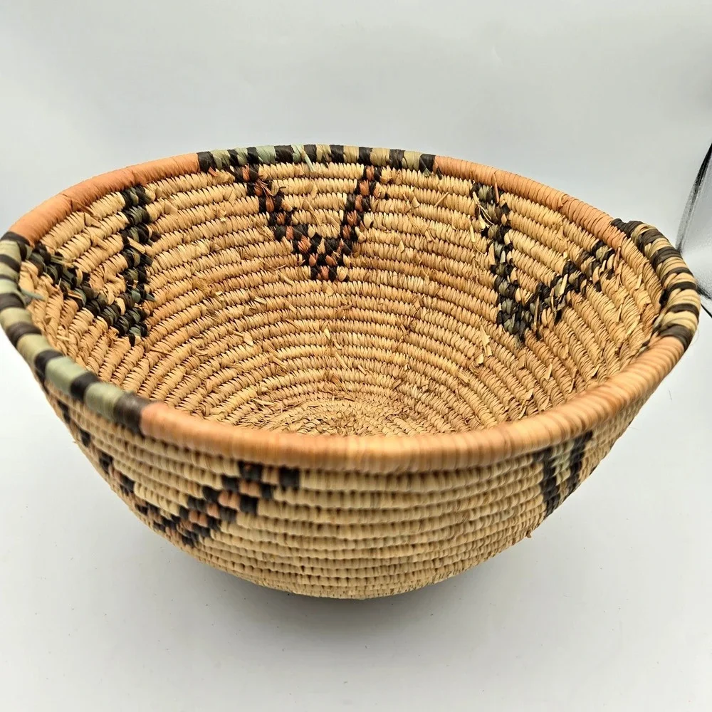 Southwestern Hand Woven Coil Basket Bowl Geometric Aztec 11" Wide 6" Tall Boho - Picture 3 of 16